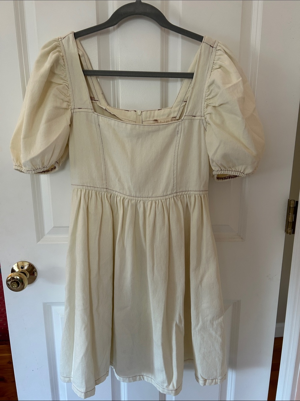 Altar'd State Cream Short-Puff Sleeve Square-Neck Dress